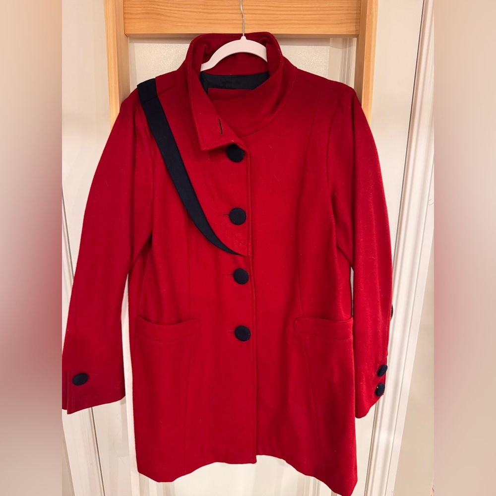 Red Women's Coat with navy Accents